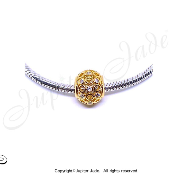FREE S/H  14kt GP Basket Weave CZ Bracelet Charm - Fits Pandora - Picture 1 of 2